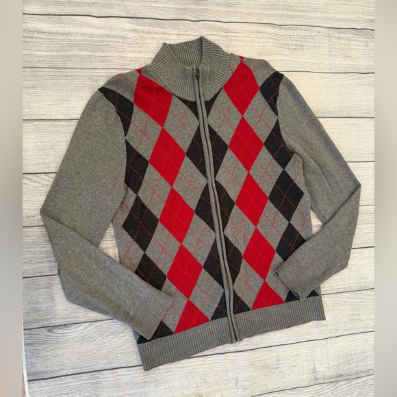 INC men Gray and Red Argyle Zip Up Sweater/size M - Picture 2 of 7